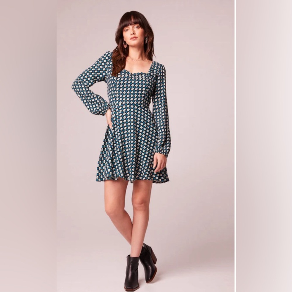 Band of the Free Womens Genevieve Teal Diamond Long Sleeve Mini Dress